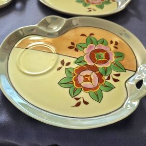 Art Deco Saucers Floral Made In Japan Handpainted Dessert Plates Lusterware (6)